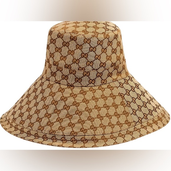 Gucci GG Beige Canvas Denim Wide Large Brim Monogram Jacquard Beach Bucket Hat - Picture 2 of 13